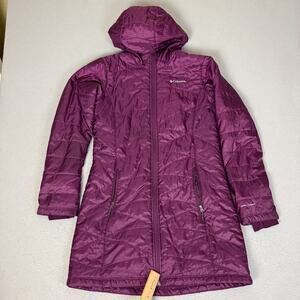 Columbia Omni-Heat Hooded Quilted Insulated Long Jacket Coat Women's M Purple